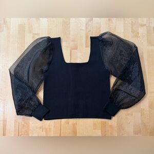 House of Harlow 1960 Black Puff Sleeve Top